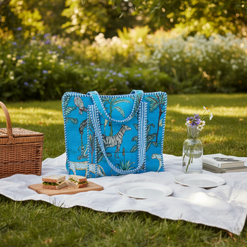 Forest Hand Block Tote Bag with Zip