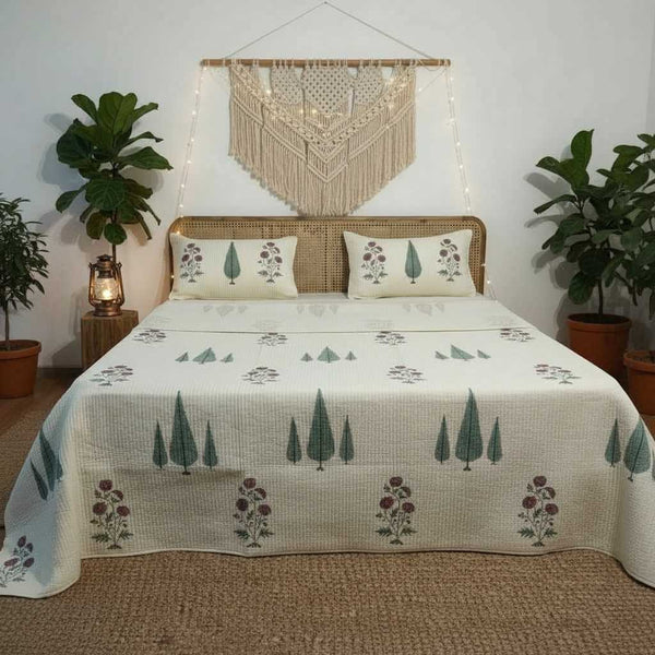 Heritage Bloom Quilted Reversible Double Bedcover Set