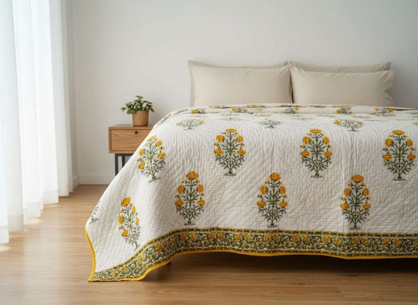 Maple Comfort Block Printed Premium Reversible Double Quilt