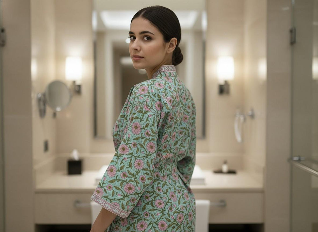 Loomed Luxury Hand Block Printed Unisex Bathrobe - Free Size