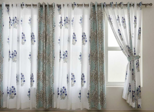Basanti Cotton Hand Block Curtain- Set of 2 Curtains