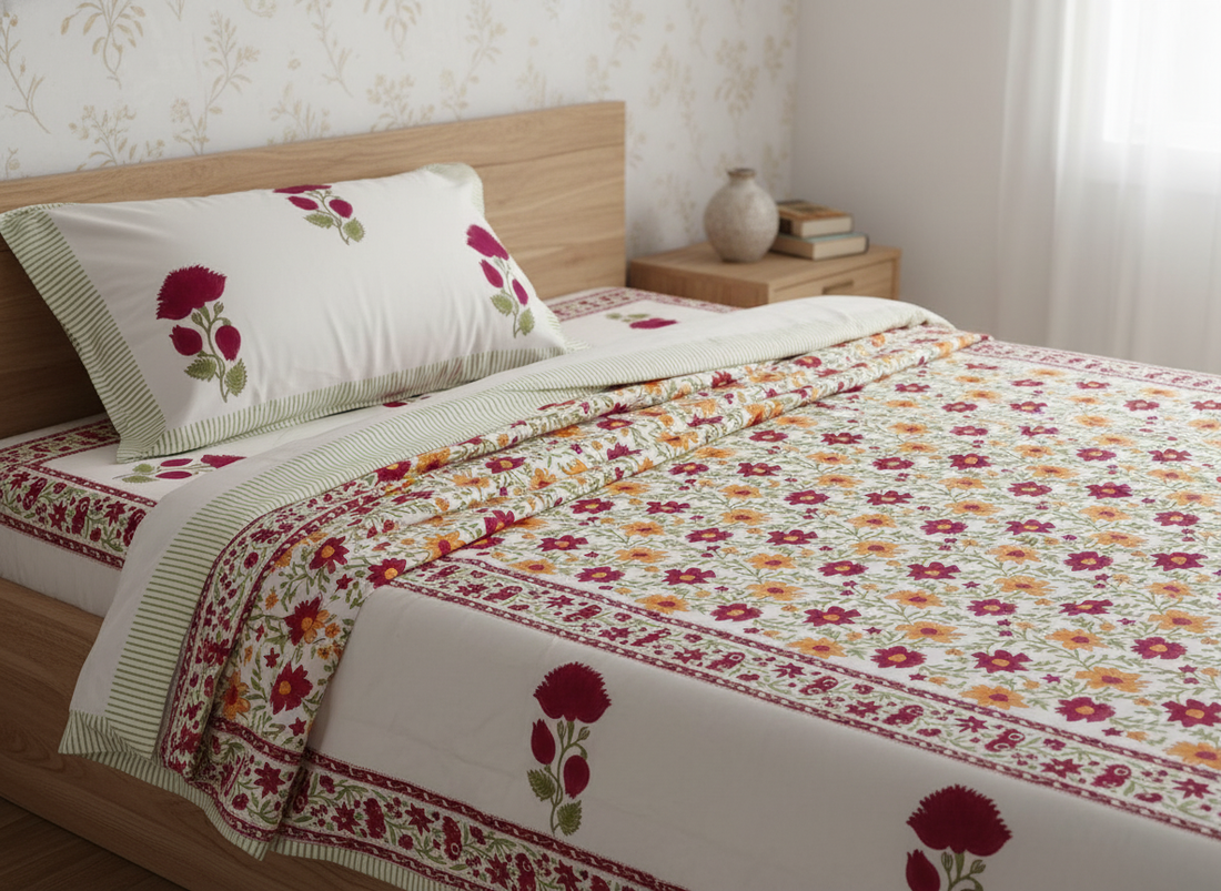 Kesaria Fern Elegance King Size Premium Cotton Bedsheet 450 TC
