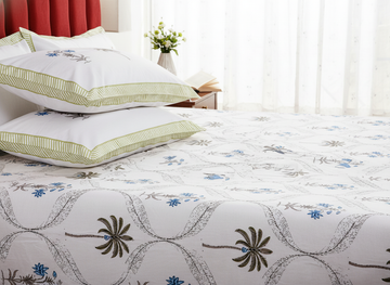 Gulmahal Hand Block King Size Premium Cotton Bedsheet - Blue