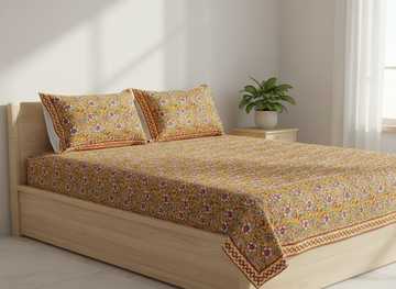 Jodhpur Jewels Hand Block Percale Cotton King Size Bedsheet | 450TC