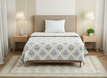 Madhuban Blue Jaal Mulmul Cotton Reversible Single Dohar