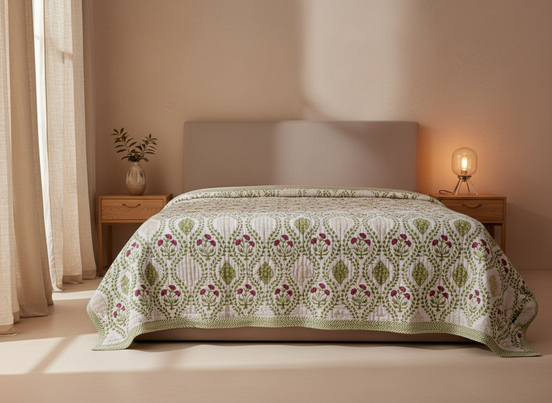 Morning Raga Hand Block Printed Premium Reversible Quilt