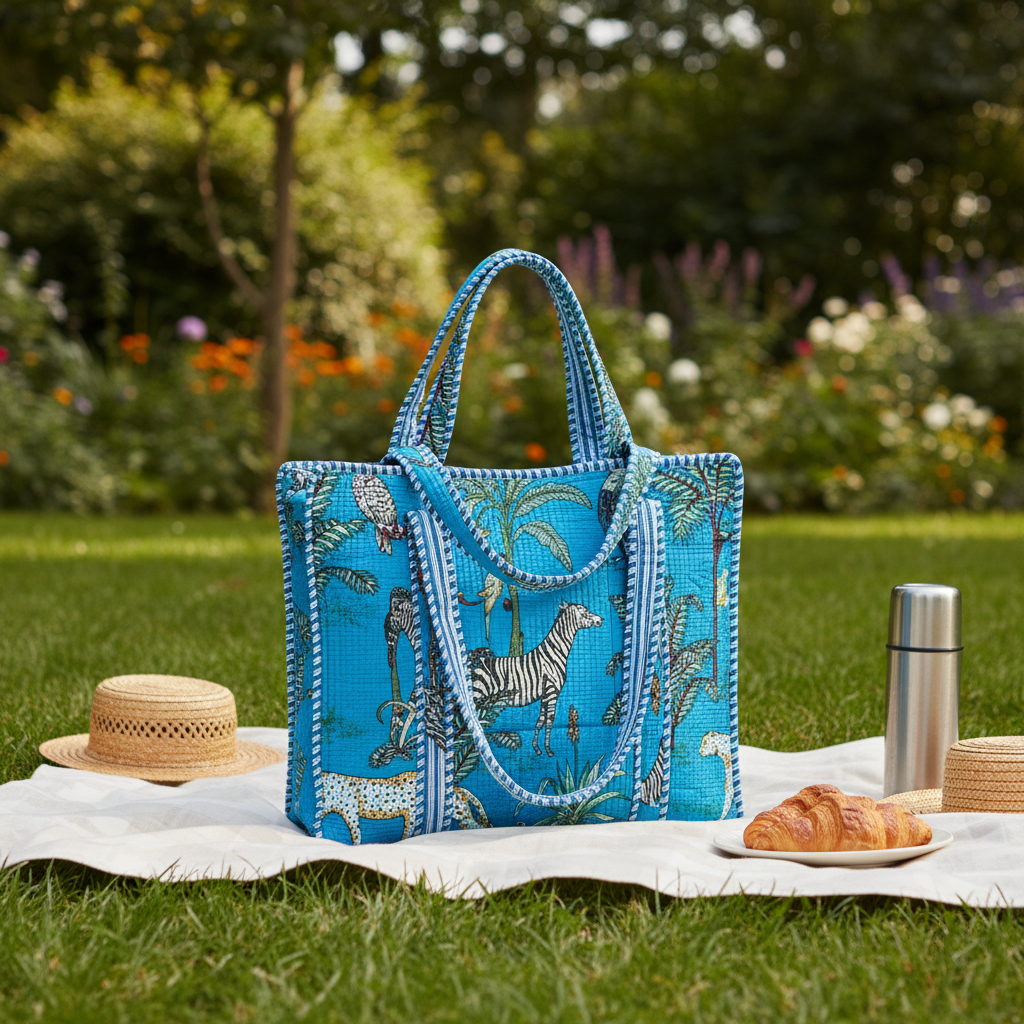 Forest Hand Block Tote Bag with Zip