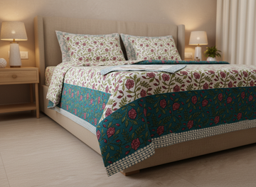 Satrangi Safar Hand Block Print King Size Premium Cotton Bedsheet